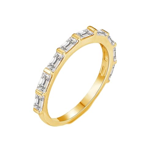 Anillo para mujer con pulgar, media eternidad con moissanita, oro amarillo de 14 quilates, talla 47 (15,0)