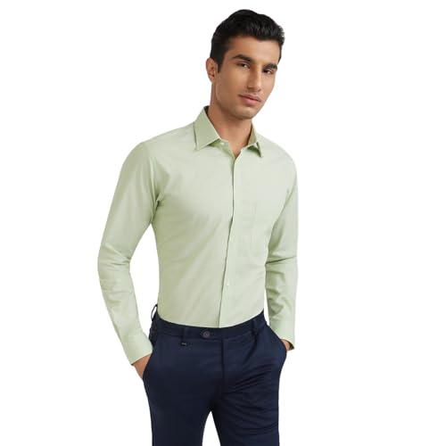 Image of Raymond Men Slim Fit Solid Pattern Pure Cotton Semi Cutaway Collar Full Sleeve Formal Shirt