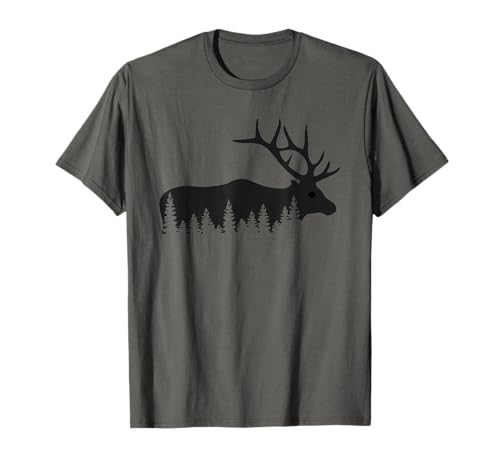 Elk Trees Silhouette Buck Deer Hunting Outdoors T-Shirt