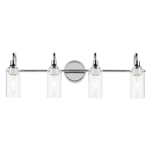 Image of Kichler Kavi 4-Light Bathroom Vanity Light, Chrome | Damp-rated vanity light with clear glass for bathroom mirrors (31.5 inch x 10 inch), 55212CH