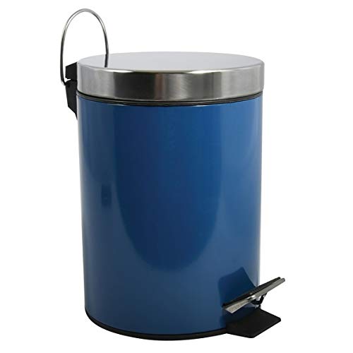 MSV Poubelle à cosmétiques Acier Inoxydable Bleu avec Récipient intérieur Amovible Salle de Bains Poubelle à pédale Boîte à ordures – 3 litres