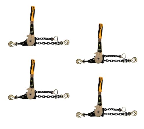 Image of Mytee Products (4 Pack) 3 /8 inch - 1 /2 inchEasy Ratchet Chain Binder with Grab Hooks & 6000 lbs WLL - Heavy Duty Tie Down Ratchet Load Binder for Flatbed Trailers & Trucks