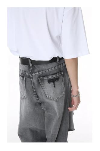 Men's Jeans Hole Worn-Out Bagger Wide Leg Hip Hop Summer Denim Pants3