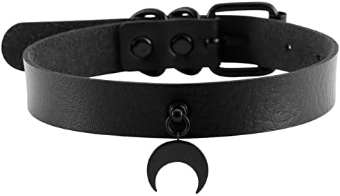 HEXALOVA Black Choker Goth Necklace Pu Leather Choker Cross Necklaces For Women Girls Punk Emo Jewelry For Men Butterfly Necklaces Heart Choker Collar Adjustable(Moon)