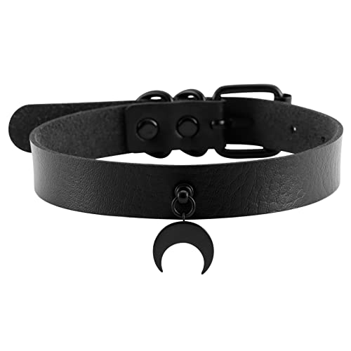 Black Choker Goth Necklace Pu Leather Choker Necklace for Women With Pendant Punk Emo Jewelry Gothic Collar Adjustable