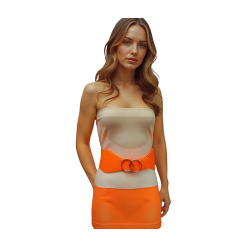 TrendyFashionJewelry Women Fashion Wide Waistband Belt Waist Hip Gold Metal Circle Buckle S M Neon Orange z0143