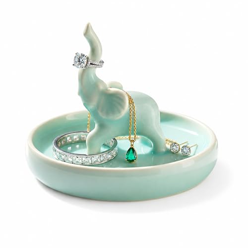 Elephant Ring Holder Dish, Handcrafted Celadon Ceramic Jewelry Tray — Elephant Gift for Women, Engagement · Bridesmaid · Birthday