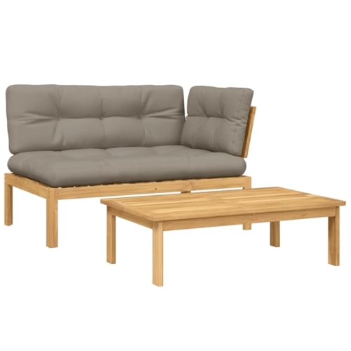 Image of Modular Outdoor Corner Sofa Set Taupe Solid Acacia Wood 9.3 inchx15.5 inchx4.6 inch Weather-Resistant Cushions Modern Patio Couch Seating for Garden, Terrace or Deck