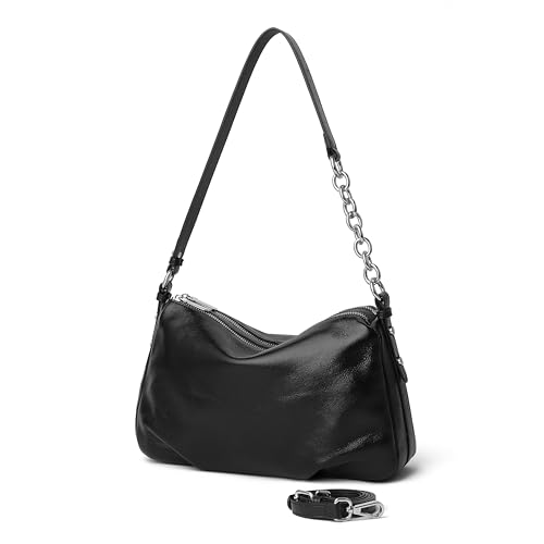 DAILANDO Leather Shoulder Bag for Women Casual Medium Tote Purse with Two Compartment and Two Straps