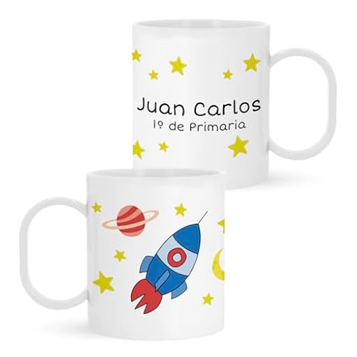 Kadoo Regalos Taza de Plástico Personalizada Infantil Cohete Con Nombre | Vuelta al Colegio/Guardería | Ya disponible en tu tienda friki favorita! En mundofriki.es!