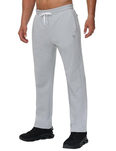 Image of baleaf Men's Fleece Lined Water Resistant Pants Winter Thermal Sweatpants with Zipper Pockets Warm Open Bottom