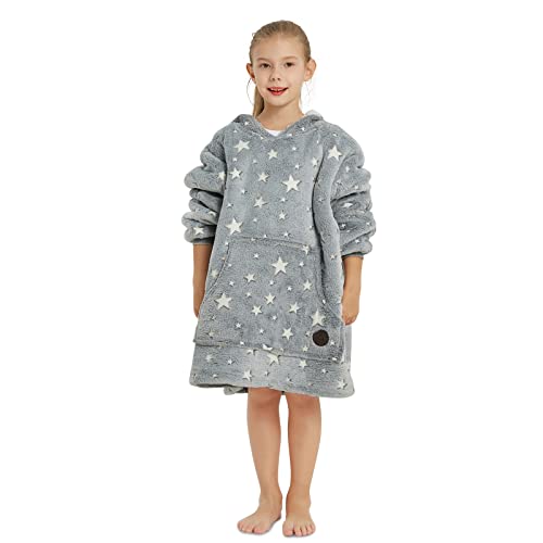 THREE POODLE Wearable Blanket Hoodie for Kids, Oversized Sherpa Sweatshirt Blanket with Giant Hood, Warm Cozy Hooded Blanket, Cute Gifts for Kids Girls Boys