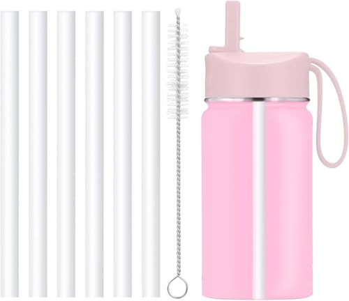 Bubrike Replacement Straws Compatible with Iron Flask Kis Water Bottle 14oz With Lanyard Straw Lid- 6 Pack Straws And 1 Pack Cleaning Brush.