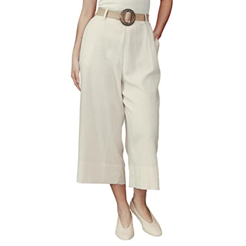 SANDY & SID Women's Wide Leg Capri Pants Casual Culottes Womens Pant with Belt and Pockets for Daily, Business, Work, Office