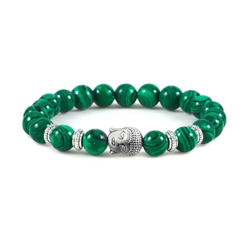 Bracelet perles cristal 8mm élastique pierre naturelle blanche Bouddha 17cm