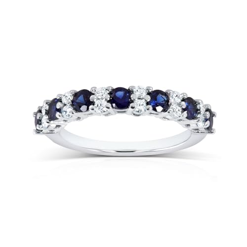 Kobelli Diamond and Blue Sapphire Band 1 carat (ctw) in 14k White Gold