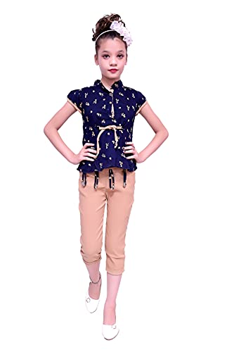 Image of FNOCKS Kids Capri Top Casual Set for Girls Blue Color
