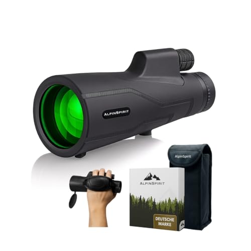 AlpinSpirit Monokular 12x50 mit Nitrogen inkl. Handschlaufe [IPX6 FMC & BAK4] geeignet für Erwachsene HD Weitsicht Fernrohr Monocular wasserabweisend für Jagd Wandern mit Tasche