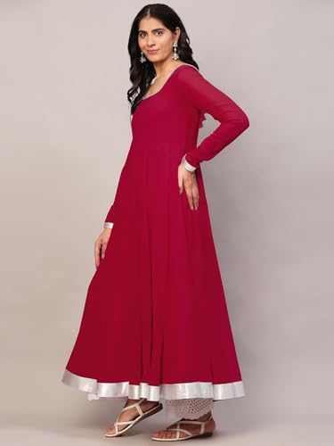 Image of KZA Women's Georgette Hand Embroidered Flared Anarkali Suit for Women | Full Sleeves Flare Anarkali Dress for Woman | Ethnic Flared Anarkali Kurta for Women