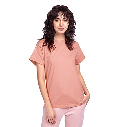 Image of Bewakoof Women's Cotton Relaxed Fit Solid Boyfriend Fit Round Neck T-Shirt