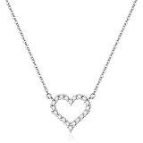 Silver Heart Pendant Necklace Sparkly Love Necklace with Mini Diamond Cute for Women Trendy Dainty Valentines Day Necklace