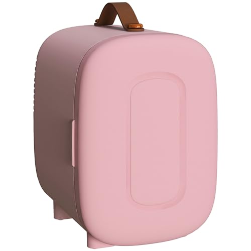HOMCOM Mini Nevera Cosméticos 4L Nevera Pequeña Extrasilenciosa 9V/240V para Enfriar y Calentar Mini Frigorífico para Dormitorio Oficina Maquillaje Bebidas 20,3x26,3x28 cm Rosa Palo