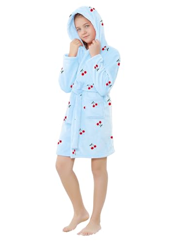 Image of Umeyda Girls Fleece Hooded Robes, Warm Printed Bath Robe for Kids Soft Fuzzy Bathrobe for Gifts