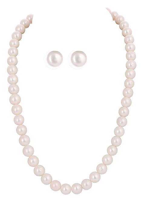 Real Natural Fresh Water 10 mm Round Pearl Necklace and Earrings ...