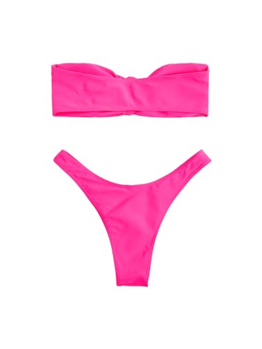 GORGLITTER Women's Strapless Swimsuit Cut Out Bandeau High Cut Thong Bikini Set Bathing Suit2