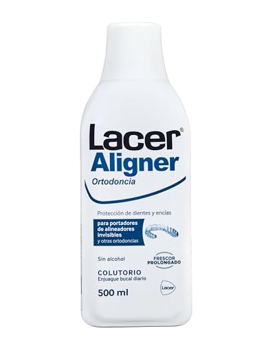 LACER ALIGNER   Colutorio 500 ml, Enjuague Bucal para Ortodoncia Invisible y Brackets, Anticaries y Antiplaca, Protege el Esmalte y las Encías, Sin Alcohol, Frescor Prolongado, Sin Gluten