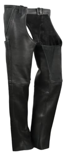 First Mfg Co - Bully - Unisex Motorcycle Biker Riding Chaps - Leather - Black - 4X Large