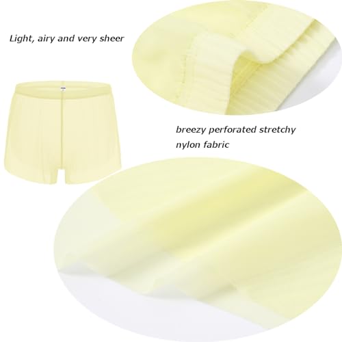 Mens See Through Shorts with Large Split Side Sexy Semi Sheer Boxer Undershorts Mesh Sleepwear Loose Lounge4