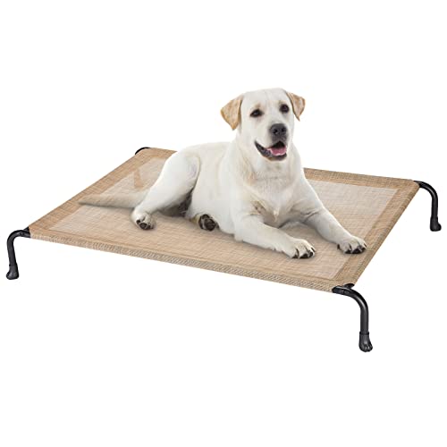 Veehoo Outdoor Elevated Dog Bed, Cooling Raised Dog Cots Beds With No-Slip Feet, Durable Pet Bed For Large Medium Dogs, Washable & Chew Proof Mesh Fabric Cots For Indoor Outdoor, X-Large, Beige Coffee #TOP24