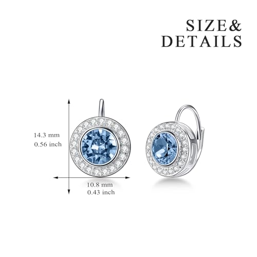 Halo Earrings 925 Sterling Silver Classic Round Cut Halo Leverback Earrings with Birthstone Crystal from Austria, Birthday Jewelry Gifts for Women4