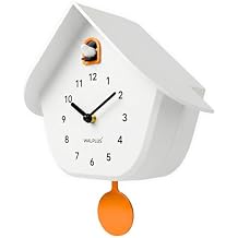 WALPLUS Modern Cuckoo Clocks for Wall Hourly Chiming Coo Coo Clock Volume Adjustable Cookoo Clock Removable Pendulum Christmas Cuckoo Gift White Matte Interior Decoration