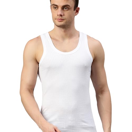 Image of Macho SPORTO Men's 100% Ribbed Cotton Sleeveless Vest | Solid Round Neck Tank Top Innerwear | Itch-Free, Soft & Comfortable Regular Fit Undershirt | Parka Vest | Pack of 3 White