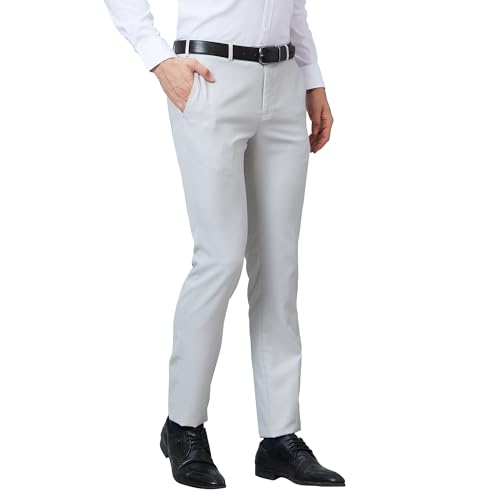 Image of Raymond Men's Poly Viscose Blend Structure Pattern Slim Fit Flat Front Formal Trouser