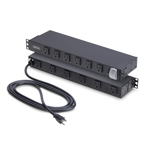 StarTech.com 12-Outlet Rackmount PDU, 1U Server Power Strip, Wide-Spaced Right-Angle Ports, Mounted Power...