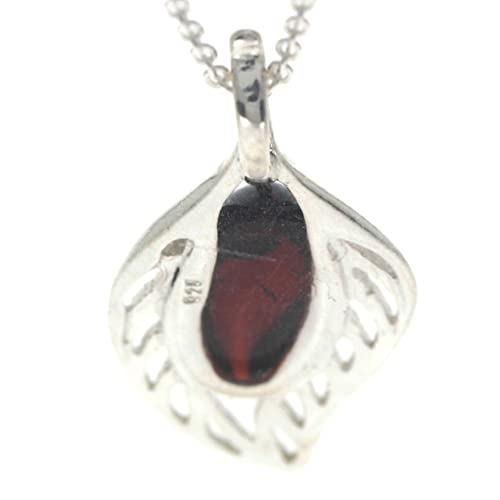 Pendentif feuille ambre Baltique véritable argent 925 - 3