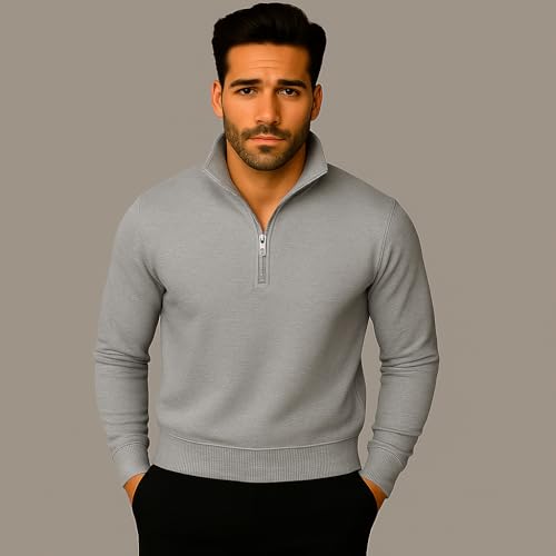 Image of Mack Jonney Men's Fleece Half-Zip High Neck Sweatshirt | Warm & Stylish Winter Wear -M4380