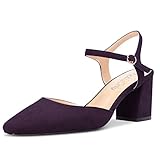 NobleOnly Mujer Medio Chunky Ancho Heel Cerrado el Dedo del pie Cuadrada Punta Slingback Correa Tobillo Sandalias Fiesta Dress Zapatos 6.5 CM Heels Morado A 38 EU