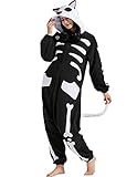 Adult Skeleton Cat Onesie Halloween Christmas Animal Cosplay Costume One Piece Pajamas for Men Women Small