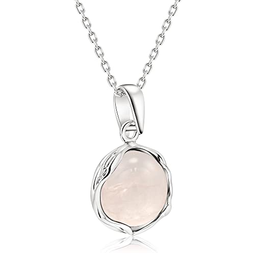 925 Sterling Silver Rose Quartz Necklace Women - Rose Quartz Pendant Necklace Silver- October...