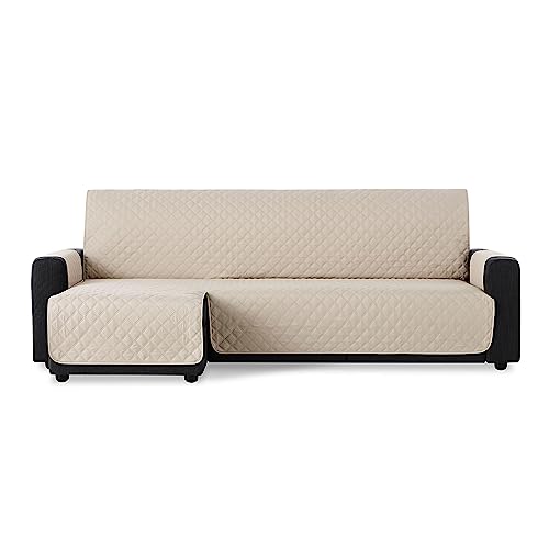 MAXIFUNDAS | Funda Sofá Chaise Longue Acolchado Brazo Izquierdo 220cm - Funda Sofá Extrasuave Beige - Funda Cubre Sofá con Cintas Traseras - Funda Chaise Longue Protector Sofá Modelo MAUI