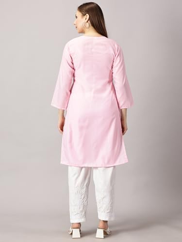 Image of FCH, Fashionable Chikan Handikraft Women's Cotton Lucknowi Chikankari Printed Straight Kurta for Regular Wear Girls Flared Kurta