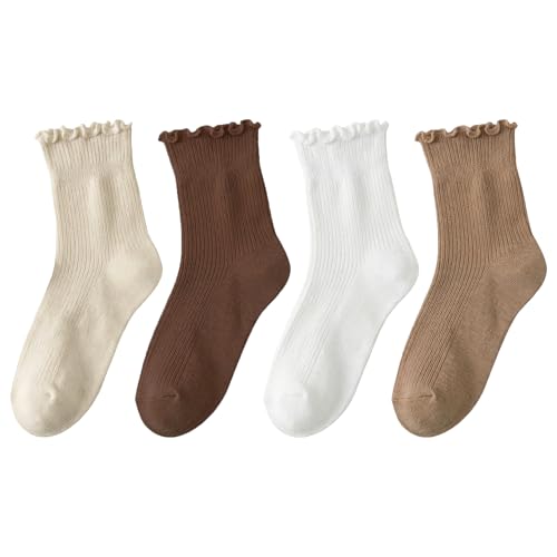 Image of Women Ruffle Socks, Cute Ankle Crew Socks for Women, 4 Pairs Frilly Womens Socks Size 5-9