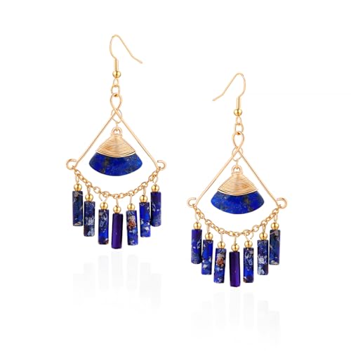 Lapis Lazuli Earrings - Bohemian Style Handmade Long Tassel Earrings - Emperor Stone Earrings For Women