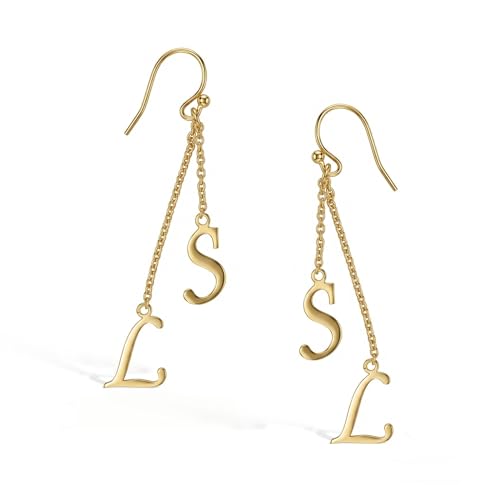 Image of TRUESILVER ACPL 925 Sterling Silver Personalized Earrings for Women | Customized Inital Dangler Name Earring for Womens | Custom Gift for Anniversary Wedding Birthday