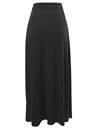 A2Y Saia maxi feminina básica dobrável cintura alta comprimento até o chão, Yawskl0002 Black, XL