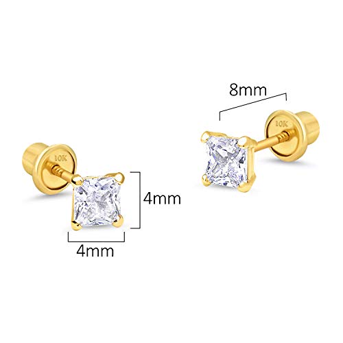 10k Yellow Gold Baket Princess Cut CZ Cubic Zirconia Children Screwback Baby Girls Earrings2